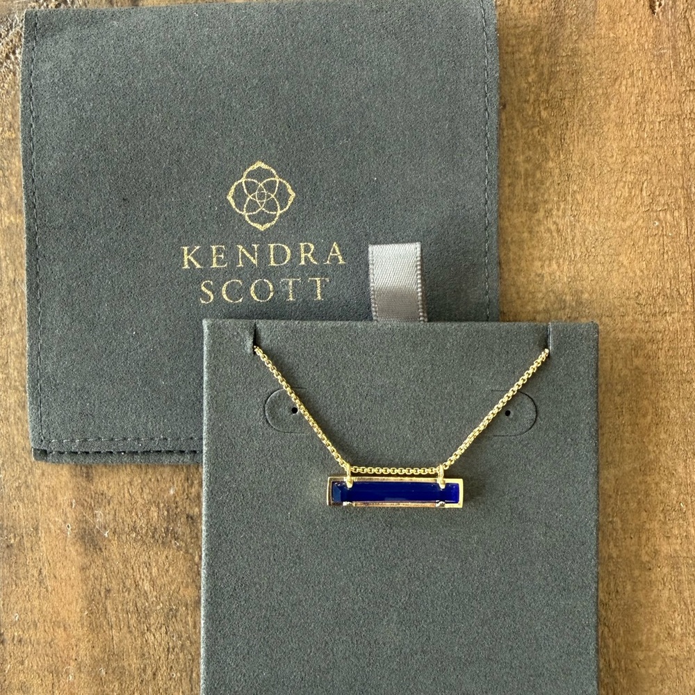 NWT AUTHENTIC Kendra Scott Deep Blue and Gold Bar Necklace - Picture 2 of 4